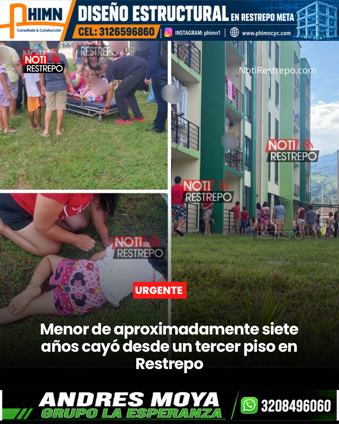 Menor de aproximadamente siete años cayó desde un tercer piso en Restrepo