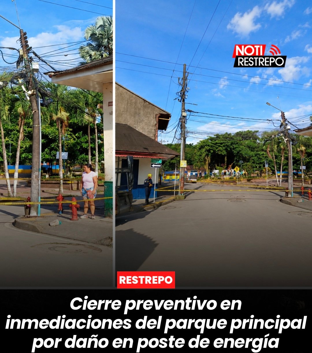 Cierre preventivo en inmediaciones del parque principal por daño en poste de energía