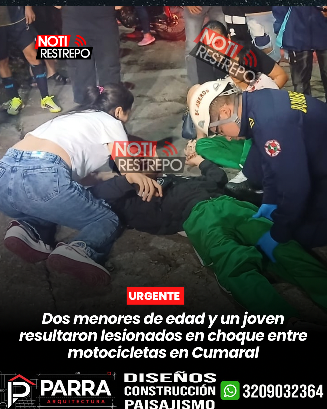 Dos menores de edad y un joven resultaron lesionados en choque entre motocicletas en Cumaral