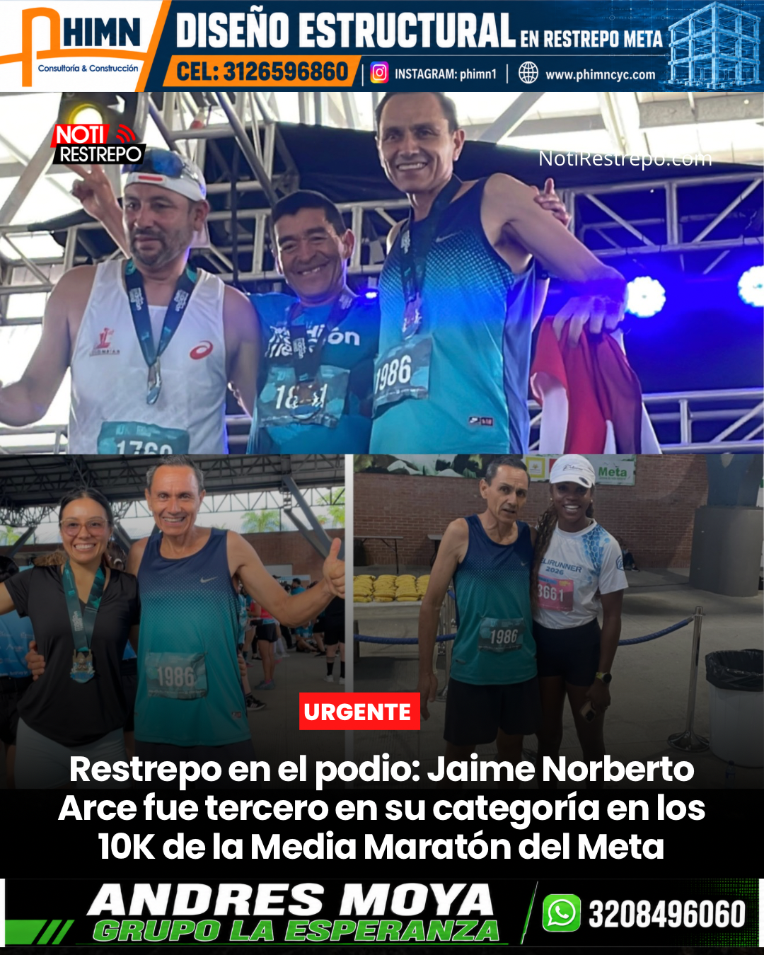 Restrepo en el podio: Jaime Norberto Arce fue tercero en su categoría en los 10K de la Media Maratón del Meta