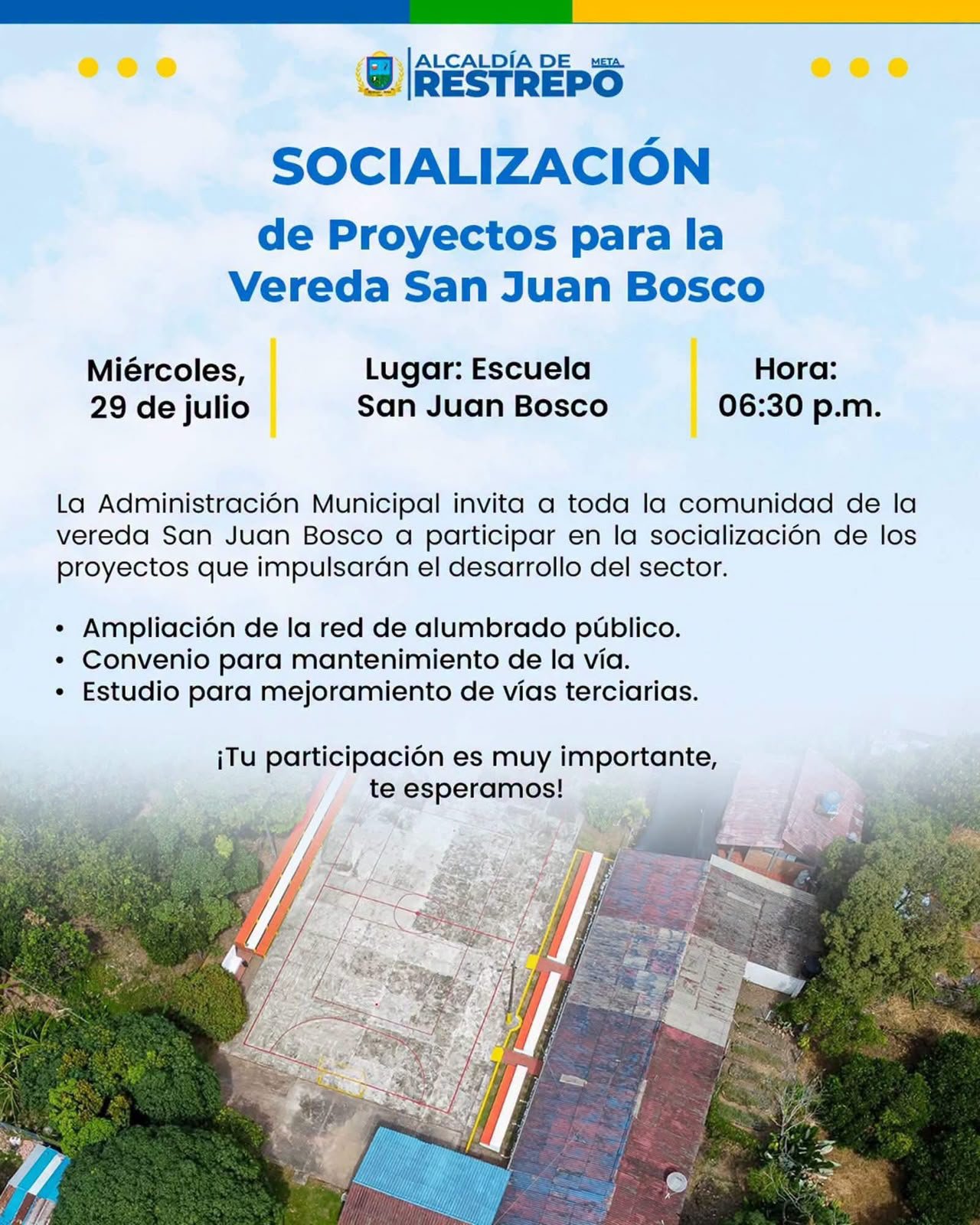 Administración Municipal realizará socialización de importantes proyectos para la vereda San Juan Bosco.